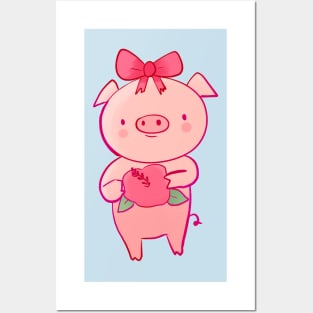 Cute pig and flower Posters and Art